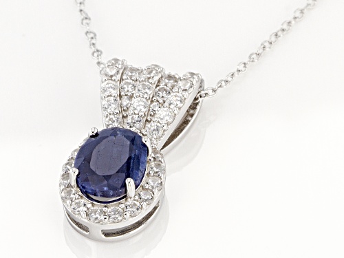 2.00ct Mahaleo® Blue Sapphire with 0.75ctw White Zircon Rhodium Over Silver Pendant with Chain