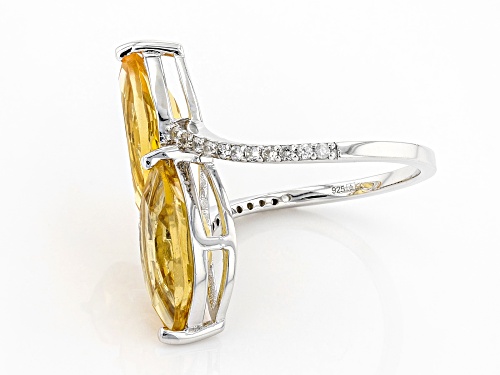 2.95ctw Marquise Citrine With 0.29ctw Round White Zircon Rhodium Over Sterling Silver Ring - Size 8