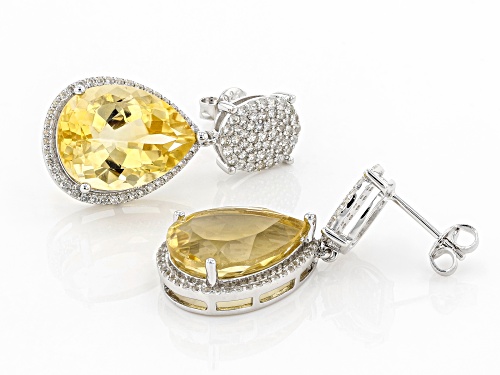 14.25ctw Pear Citrine With 1.67ctw Round White Zircon Rhodium Over Sterling Silver Earrings