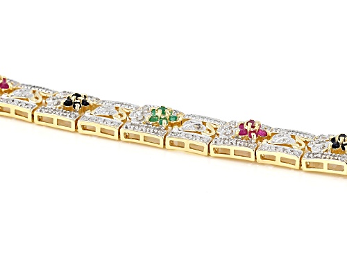 .50ctw Ruby, .50ctw Sapphire, .25ctw Emerald,  White Diamond Accent 14K Gold Over Silver Bracelet - Size 7.25