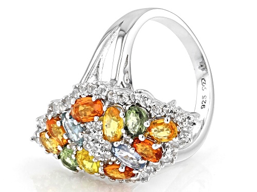 3.30ctw Multi Sapphire with 0.80ctw White Topaz Rhodium Over Sterling Silver Ring - Size 6