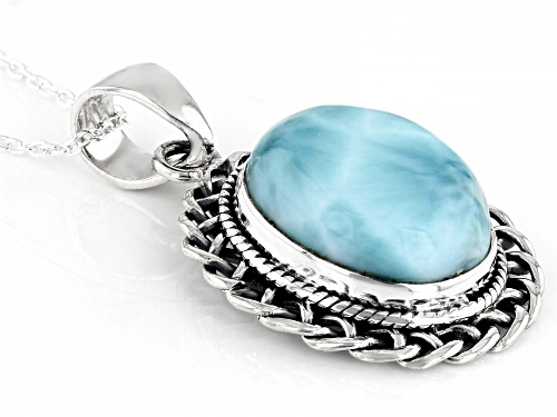 16x12mm Oval Cabochon Blue Larimar Sterling Silver Pendant with Chain