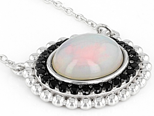 11X9mm Ethiopian Opal and 0.25ctw Black Spinel Rhodium Over Sterling Silver Necklace