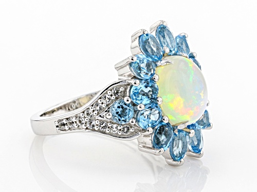 3.31ctw Multi gemstone Rhodium Over Sterling Silver Ring - Size 6