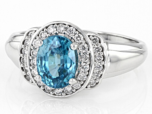 2.00ctw Blue Zircon and 0.25ctw White Diamond Rhodium Over 14K White Gold Ring - Size 9