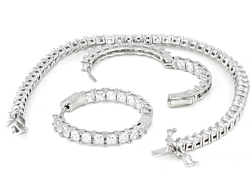 Bella Luce® 15.56ctw White Diamond Simulant Rhodium Over Brass Tennis Bracelet and Hoop Earring Set