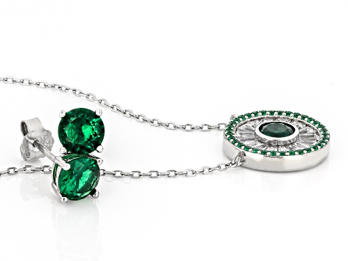 Bella Luce® 4.89ctw Emerald and White Diamond Simulants Rhodium Over Silver Necklace and Stud Set