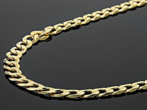 18K Yellow Gold Sterling Silver Diamond-Cut 6MM Flat Curb Chain 22 Inch Necklace - Size 22