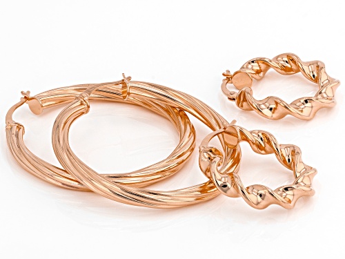 18K Rose Gold Over Sterling Silver Set of 2 39MM and 23MM Twisted Hoop Earrings