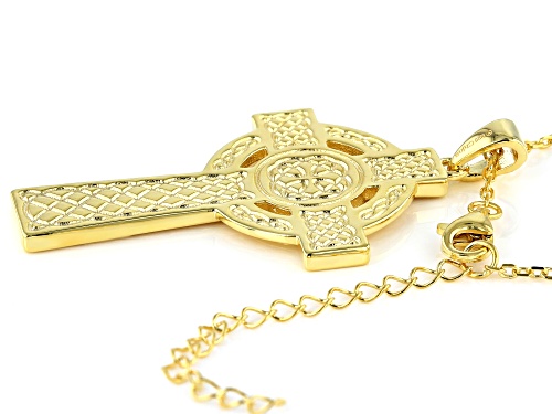 18K Yellow Gold Over Sterling Silver Celtic Cross Pendant with Cable Chain