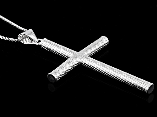 Sterling Silver Diamond-Cut Cross Pendant With 18 Inch Box Chain