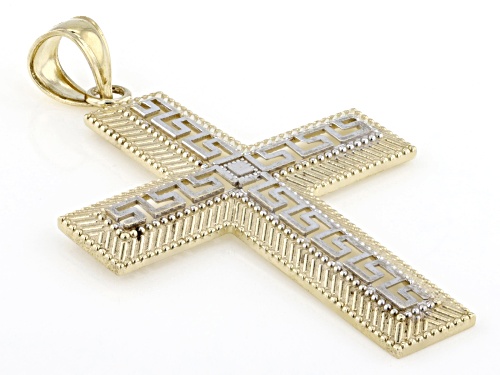 10k Yellow Gold & Rhodium Over 10k Yellow Gold Enamel Greek Key Cross Pendant