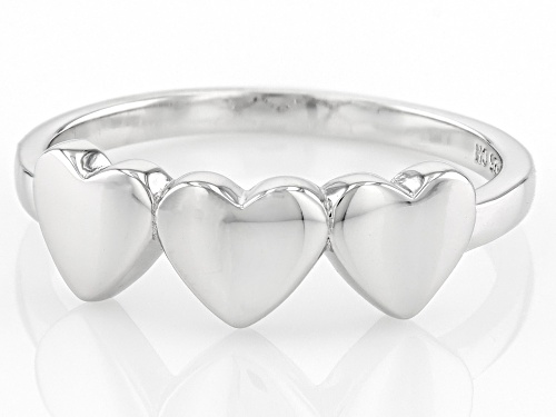 Rhodium Over Sterling Silver 6mm Triple Hearts Band Ring - Size 9