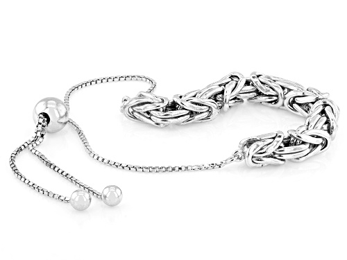 Rhodium Over Sterling Silver 6mm Byzantine Bolo Bracelet