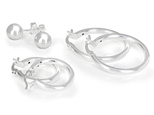Sterling Silver 18mm Hoop, 25mm Hoop and 7mm Ball Earring Set of 3