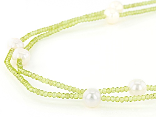 10-11mm White Cultured Freshwater Pearl & Peridot 42 Inch Endless Necklace - Size 42
