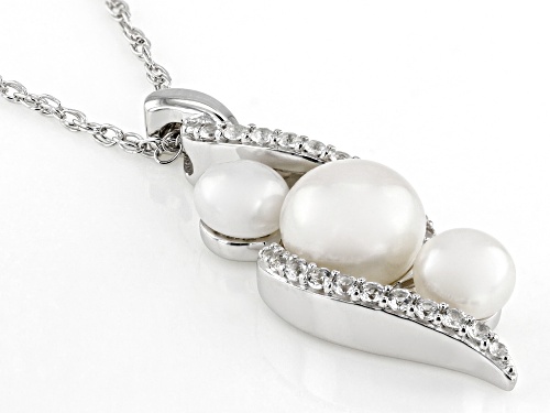 5-7mm White Cultured Freshwater Pearl & Lab White Sapphire Rhodium Over Sterling Silver Pendant