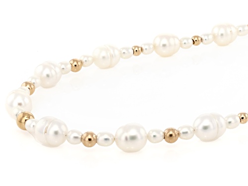 4.5-7.5mm White Cultured Freshwater Pearl 14k Yellow Gold 17 Inch Station Necklace - Size 17