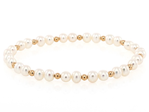 5mm White Cultured Freshwater Pearl 10k Yellow Gold Stretch Bracelet