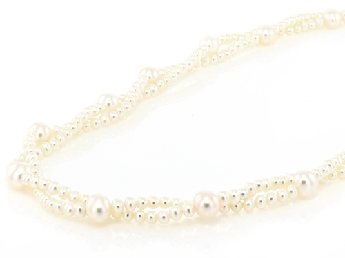 3.5-7mm White Cultured Freshwater Pearl 10k Yellow Gold 18 Inch Strand Necklace - Size 18