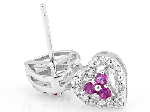 0.48ctw Lab Created Ruby with 0.48ctw Lab White Sapphire Rhodium Over Sterling Silver Earrings
