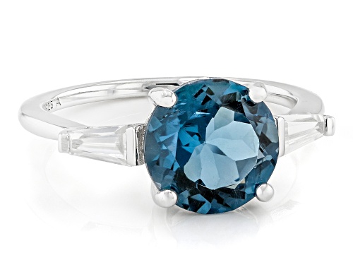 2.70ct London Blue Topaz with 0.30ctw White Zircon Rhodium Over Sterling Silver Ring - Size 9