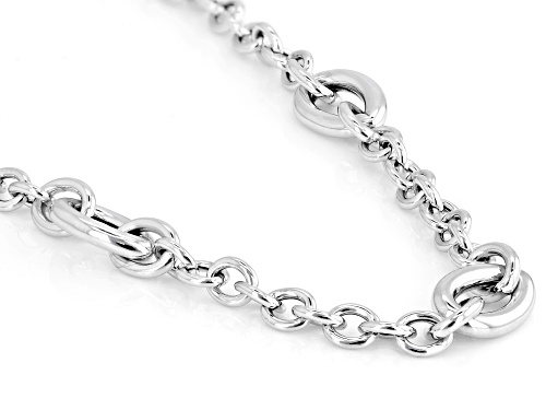 Rhodium Over Sterling Silver Polished 17 Inch Oval Station Necklace - Size 17
