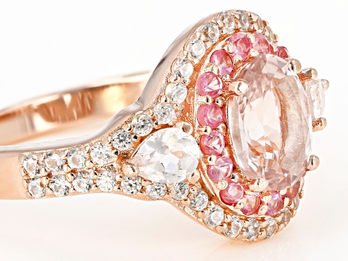 1.21ctw Morganite, .28ctw Spinel & .54ctw Zircon 18k Rose Gold Over Silver Ring - Size 9