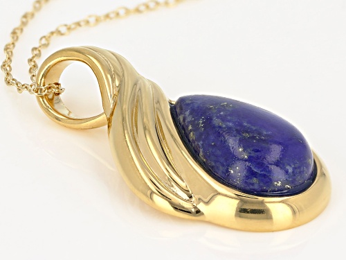 18x10mm Free-Form Lapis Lazuli 18k Yellow Gold Over Sterling Silver Pendant With Chain