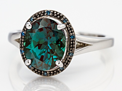 2.63ct Lab Created Alexandrite with .02ctw Blue Diamond Accent Rhodium Over Sterling Silver Ring - Size 8