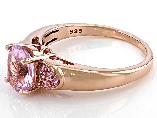2.27CT OVAL KUNZITE WITH .19CTW ROUND PINK SAPPHIRE 18K ROSE GOLD OVER SILVER RING - Size 7