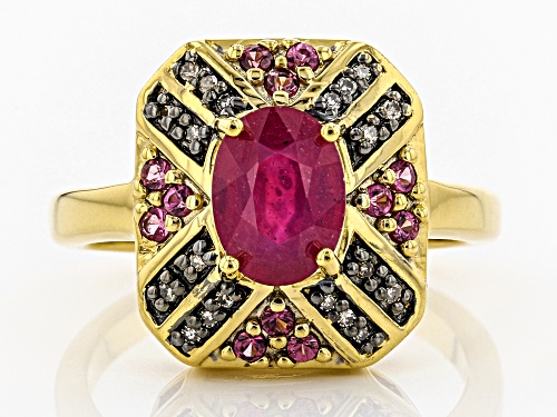 1.79 Mahaleo® Ruby, Pink Spinel and Champagne Diamond Accent 18k Gold Over Silver Ring - Size 12