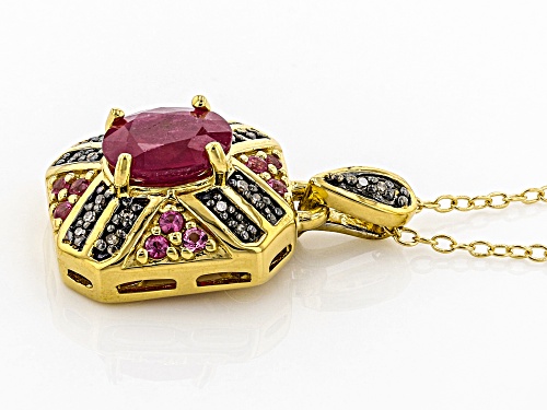 1.79ctw Mahaleo® Ruby, Pink Spinel & Champagne Diamond Accent 18k Gold Over Silver Pendant W/Chain