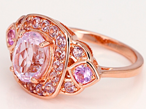 1.98ct Kunzite With .22ctw Pink Sapphire & .68ctw Color Change Garnet 18k Rose Gold Over Silver Ring - Size 8