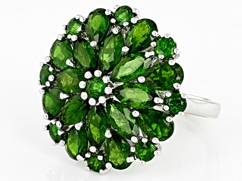 6.34ctw Mixed Shape Russian Chrome Diopside Rhodium Over Sterling Silver Cluster Rimg - Size 7