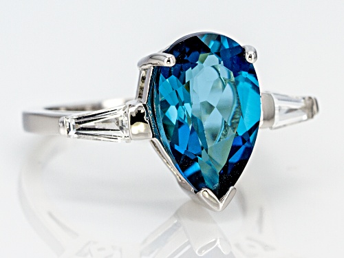 4.34ct London Blue Topaz With .38ctw White Topaz Rhodium Over Sterling Silver 3-Stone Ring - Size 9