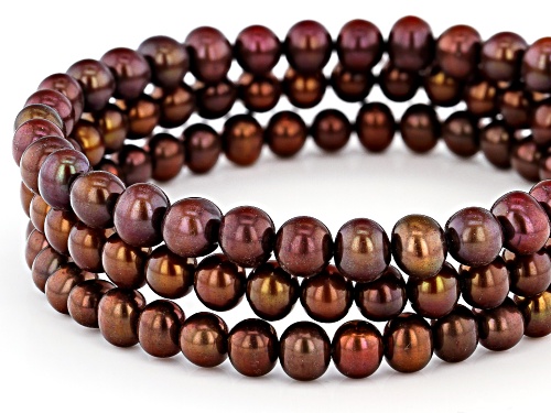 5-6mm Mahogany Color Cultured Freshwater Pearl Stretch Bracelet Set of Three