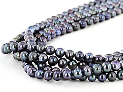 5-6mm Black Cultured Freshwater Pearl Rhodium Over Sterling Silver Torsade Necklace - Size 18