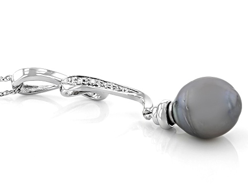 8-9mm Cultured Tahitian Pearl With Diamond Accent  Rhodium Over Sterling Silver Pendant With Chain
