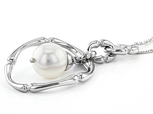 8-9mm White Cultured South Sea Pearl Rhodium Over Sterling Silver Pendant With Chain