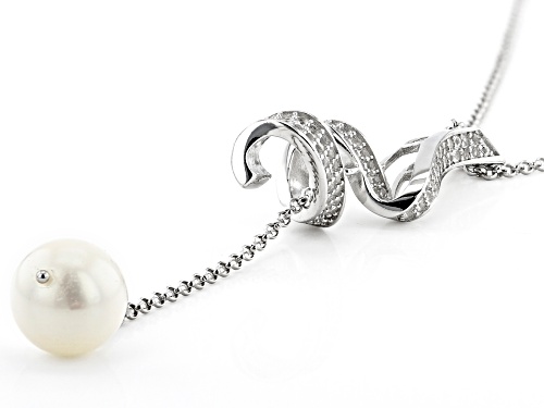 10-11mm White Cultured South Sea Pearl & Topaz Rhodium Over Sterling Silver Pendant With Chain