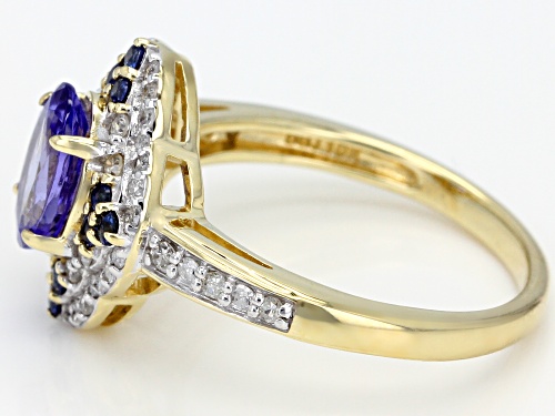 1.05ct Tanzanite With .18ctw Blue Sapphire And .23ctw White Diamond 10k Yellow Gold Ring - Size 5