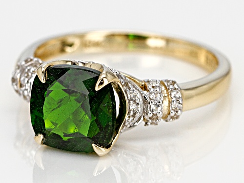 1.91ct Square Cushion Russian Chrome Diopside With .28ctw Round White Zircon 10k Yellow Gold Ring - Size 7