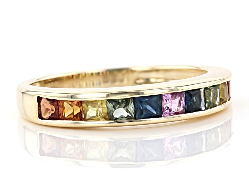 1.22ctw Square Multi Color Sapphire 10k Yellow Gold Band Ring - Size 7