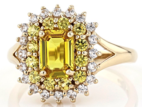 1.46ctw Emerald Cut & Round Yellow Sapphire With .36ctw Round White Zircon 10k Yellow Gold Ring - Size 8