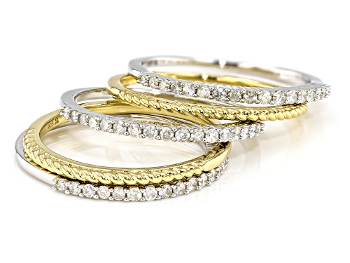 0.50ctw Round White Diamond Rhodium And 14k Yellow Gold Over Sterling Silver Set Of 5 Rings - Size 5