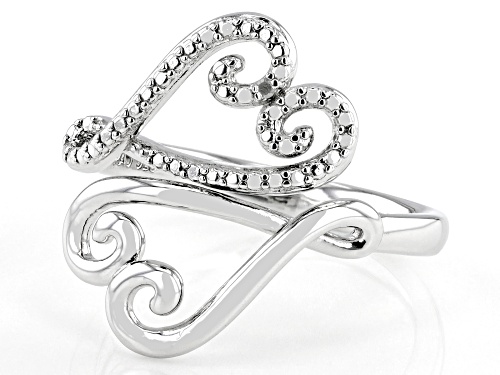 Round White Diamond Accent Rhodium Over Sterling Silver Bypass Heart Ring - Size 8