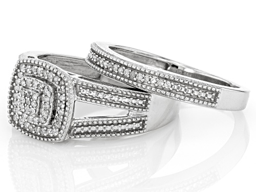 0.20ctw Round White Diamond Rhodium Over Sterling Silver Cluster Ring With Matching Band - Size 6