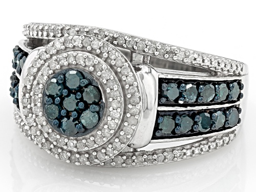 0.95ctw Round Blue Velvet Diamonds™ And White Diamond Rhodium Over Sterling Silver Cluster Ring - Size 8