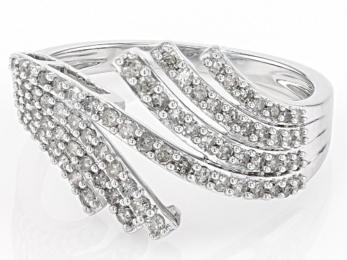 0.50ctw Round White Diamond Rhodium Over Sterling Silver Bypass Ring - Size 8